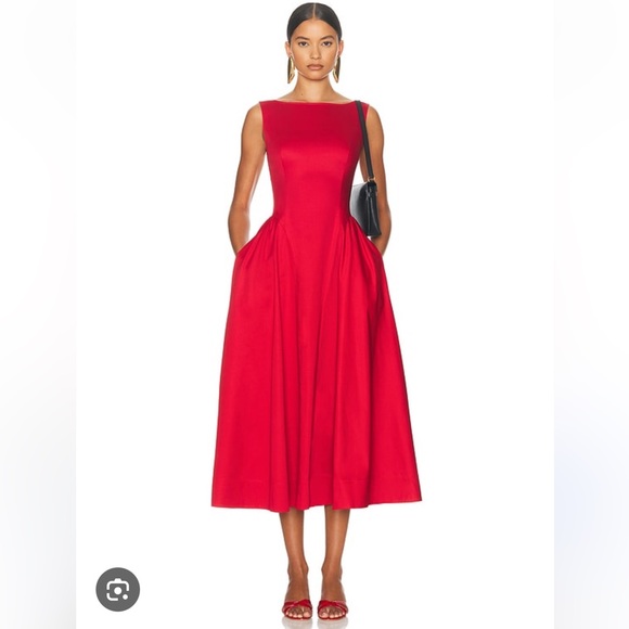 Helsa stretch cotton sateen midi dress - Picture 1 of 2